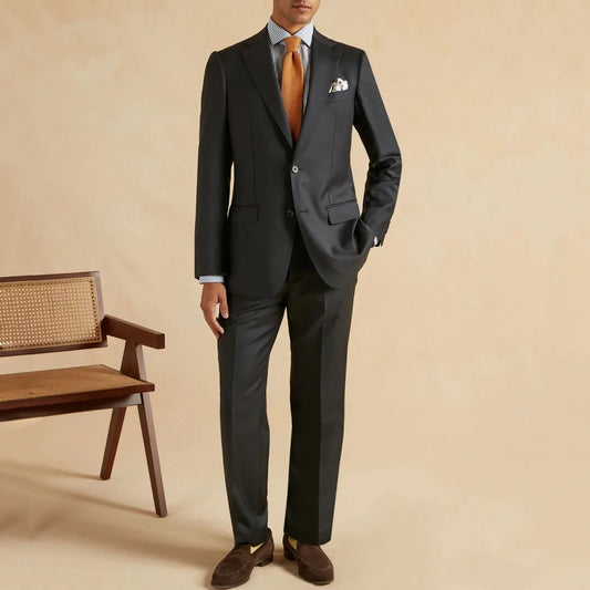 Men Suit Dark Gray 2 Piece Single Button With Lapel Solid For Wedding Groom Birthday Banquet Party Prom Business Jacket Pants