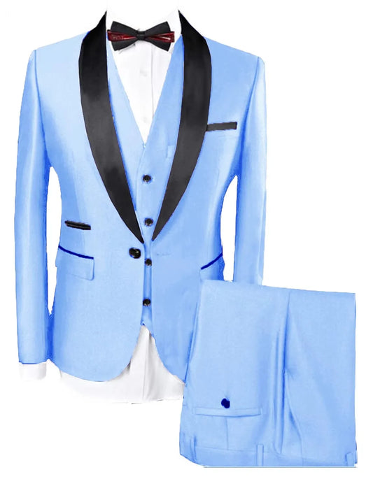 Solid Men's 3 Pieces Shawl Lapel Suits for Wedding Business Slim Fit One Button Suit Blazer Vest Pants Formal Groom Tuxedos