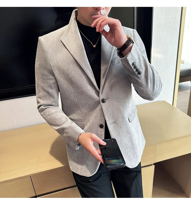 New Chinese Style Stand Collar Fashion Casual Suit Jacket Autumn Winter New Slim Fit Business Formal Social Prom Party Tuxedos