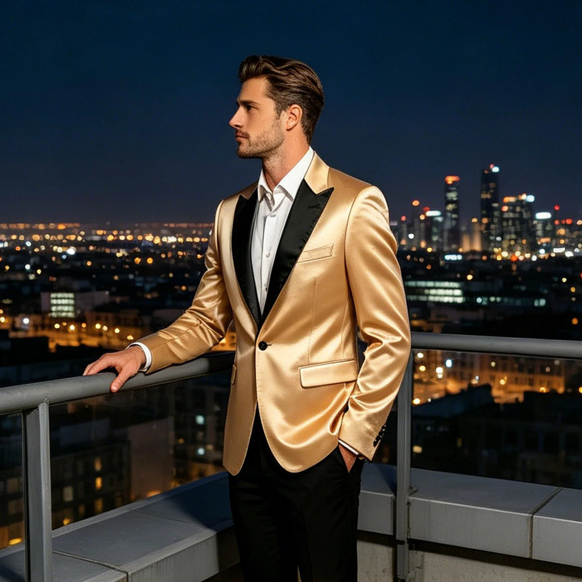Men'sn Satin Tuxedo Blazer Black Peak Lapel One Button Slim Fit Suit Jacket Formal Business Casual Suit For Wedding Party Prom