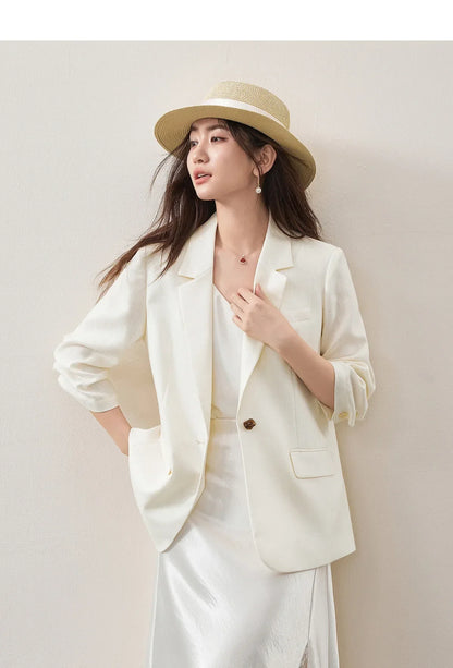 Women's Light Business Blazer Padded Shoulder Acetate Lyocell Blend 2026 Autumn Commuter Casual Suit Jacket 163XC7789