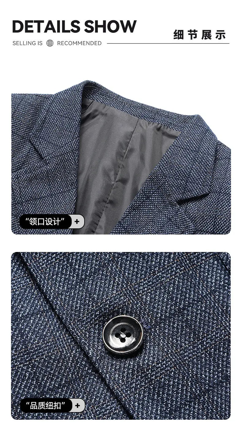 For the Autumn and Winter of 2025, Middle-aged and Elderly Men's Business and Casual Woolen Suit Jackets for Dads