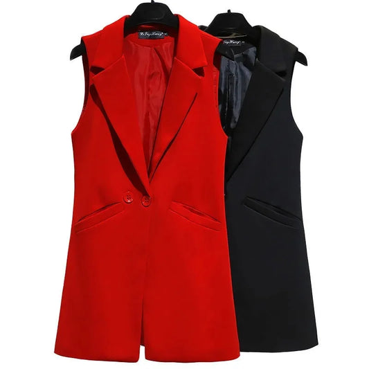 2026 Vest Women Sleeveless Jacket Coat Long Vest Blazer Formal Work Ladies Office Vintage Slim Suit Waistcoat Female Oversize