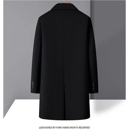 High-quality men's fashionable, stylish and versatile solid-color casual long woolen overcoat, wool woolen overcoat