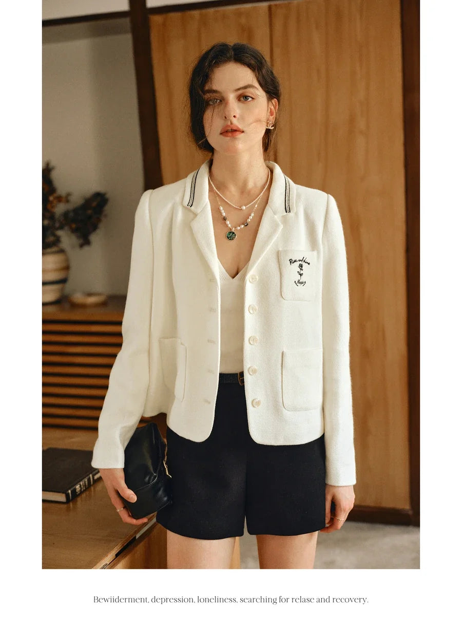 French Causal Blazer Woman 2026 Spring New Notched Long Sleeve Blazers Commute Elegant Solid Outerwear GO57QW001103
