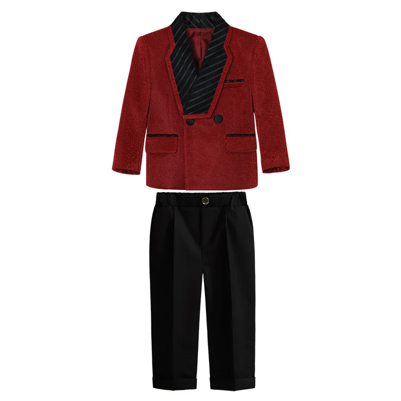 Boys Elegant Silver Suit Set Kids Piano Host Speech Catwalk Performance Costume Children's Wedding Birthday Photogrpahy Outfit