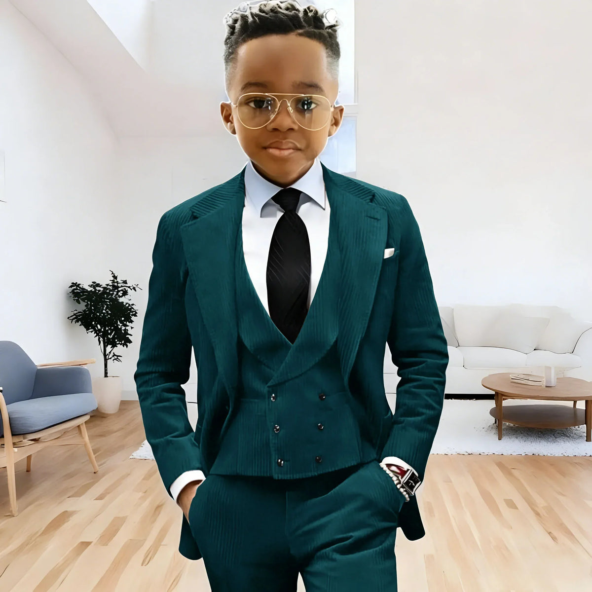 Brown Corduroy Boy Suit 3 Piece Blazer Vest Pant Suit Set Notched Lapel Formal Wedding Dresses Business Tuxedo Suits for Kids