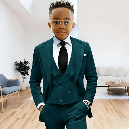 Brown Corduroy Boy Suit 3 Piece Blazer Vest Pant Suit Set Notched Lapel Formal Wedding Dresses Business Tuxedo Suits for Kids
