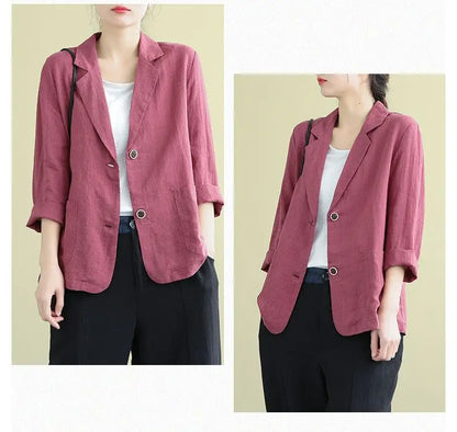 Casual Cotton and Linen Suit Jacket Women 2025 Spring and Summer New Loose solid Long-sleeved Blazer Woman Sunscreen Clothing