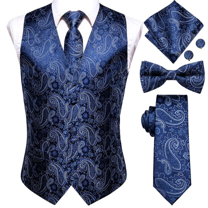 Men's Suit Vest Set – Broadcloth Waistcoat with Tie, Bowtie, Hanky & Cufflinks for Weddings & Office