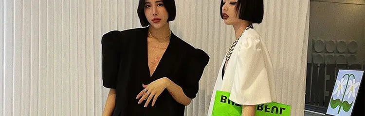 Loose Fit One Button Bubble Sve V Ne Women's Suiting Top Korean Design Summer Casual Versatile Faion Polyester