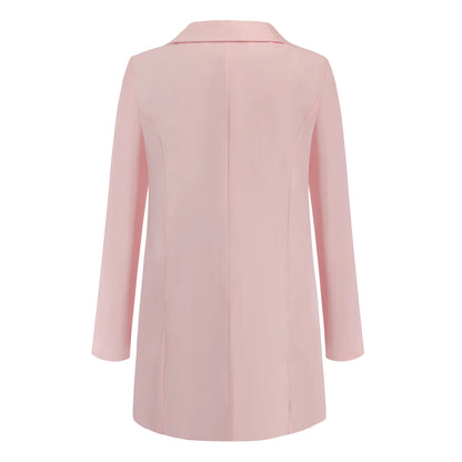 Women's Casual Blazer Notched Lapel Long Sleeve Open Jacket with Pockets Slim Fit Spring Autumn Office Lady Streetwear Coat