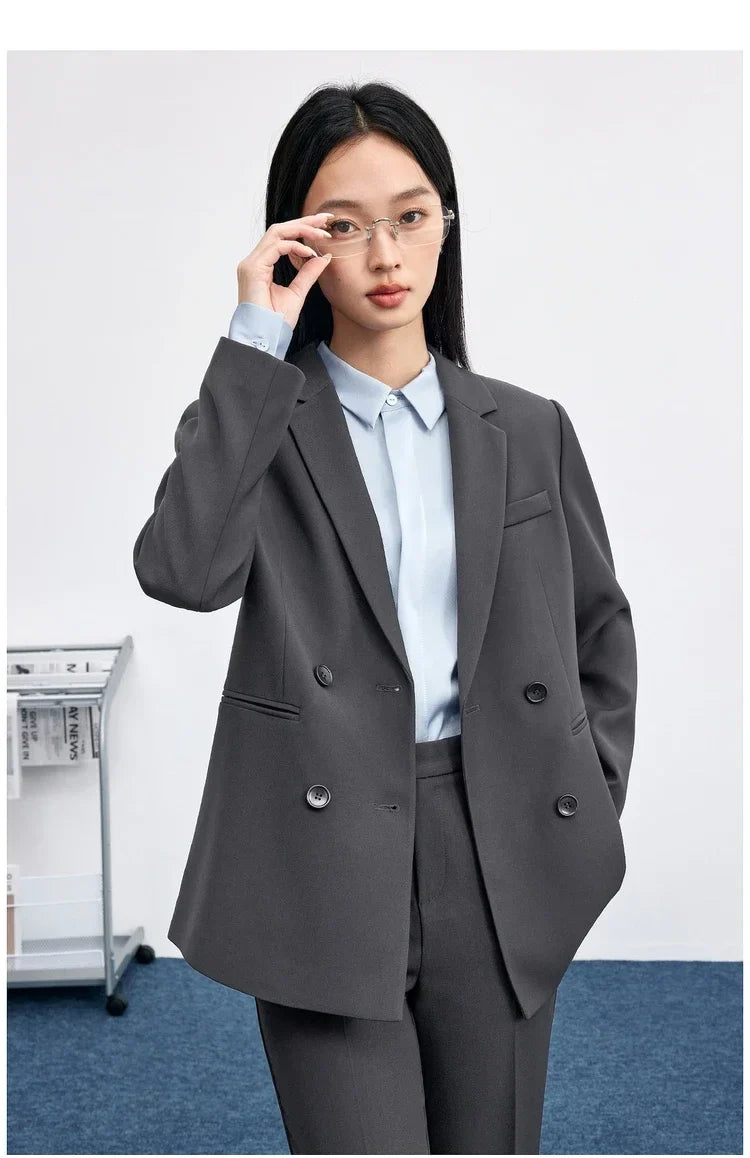 Women Tailored Blazer Coat Double‑Breasted Notch Lapel  Formal Outerwear 2026 Autumn Elegant Commute Jacket 153XC8812X