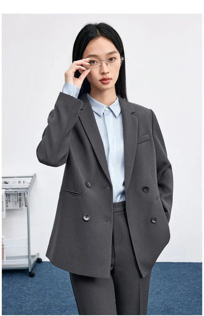Women Tailored Blazer Coat Double‑Breasted Notch Lapel  Formal Outerwear 2026 Autumn Elegant Commute Jacket 153XC8812X