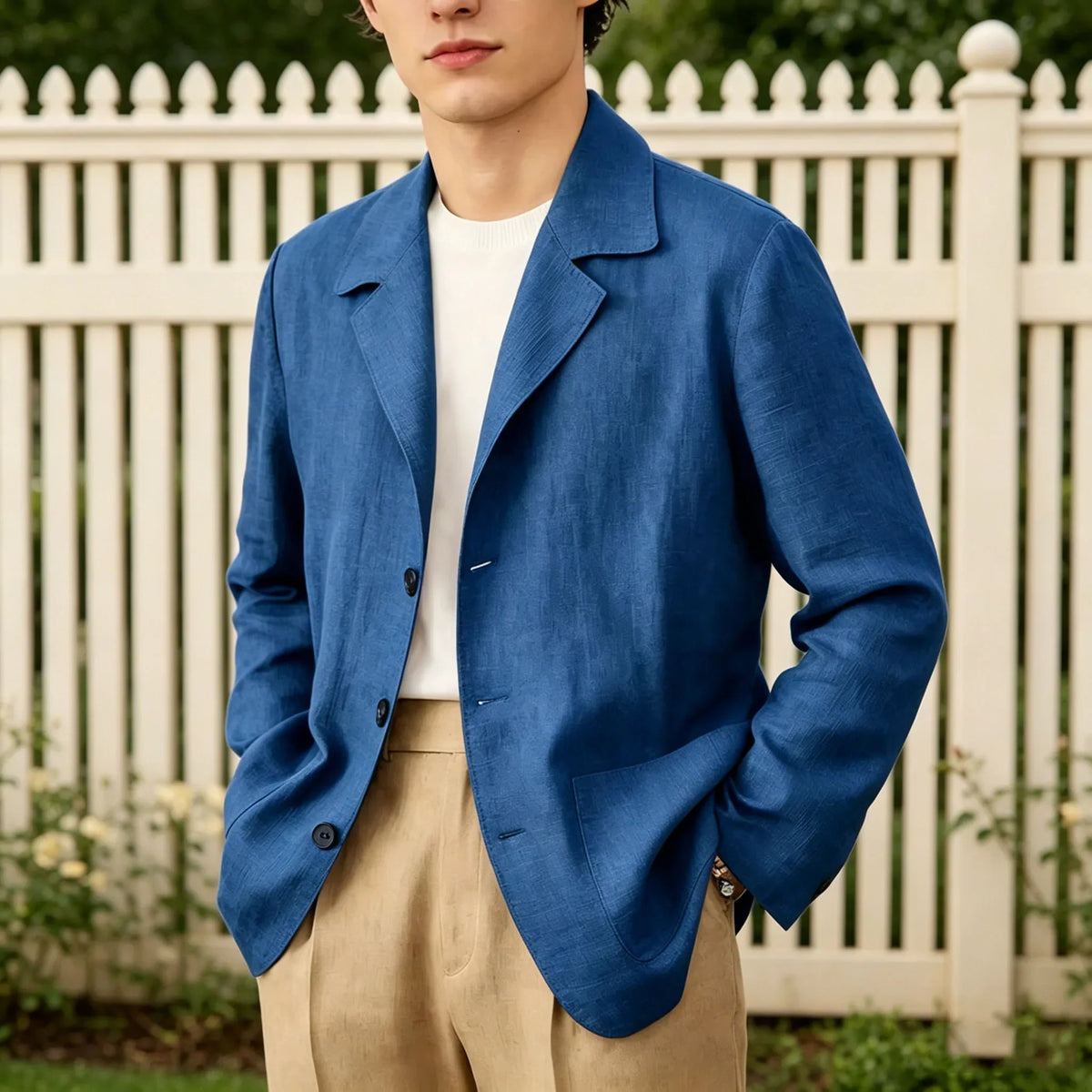 Blazer Men Linen Cotton Single Breasted Classic Fit Lightweight Summer Sport Coat for Beach and Casual Wear
