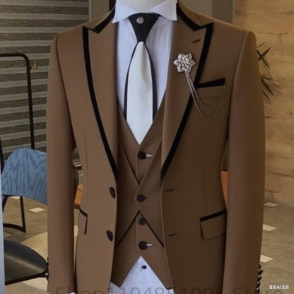 Costume 3 pièces ajusté pour homme avec blazer, gilet et pantalon, pour mariage ou soirée, smoking de luxe