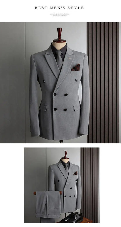 Men's 2-Piece Beaded Crystal Double Breasted Slim Fit Tuxedo Suit – Wedding Groom Dinner Prom