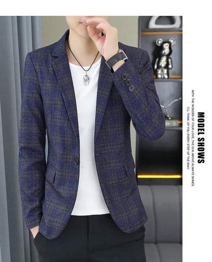 2026 Blazer Outdoor men's checked fashion business trend Wedding Slimming Gentleman Casual Korean travel high formal Wear Blazer