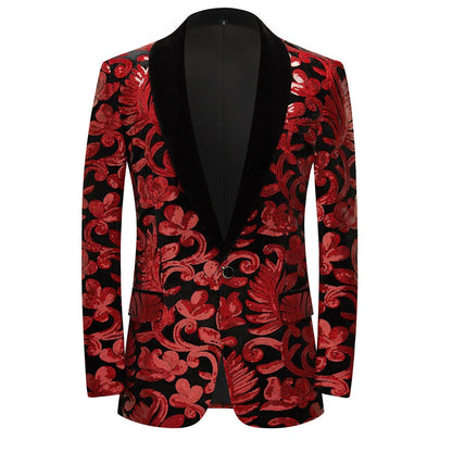 Men's Velvet Sequin Fashion Suit European And American Style Stage Clothes Handsome Trendy Clothing for Singers