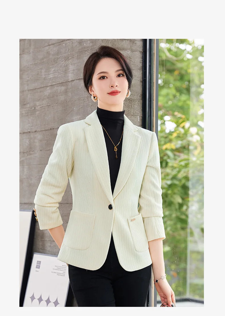 Autumn and Winter Blazer Women's Corduroy New Long Sleeve Professional Blazer Women's Coat Office Female Blazers Jacket Coat