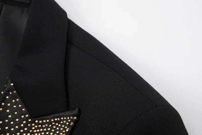 Rhinestone Lapel 3 Piece Suit Set (vest+Blazer+Trousers) Business Formal Casual Suits Wedding Groom Party Stage Men's Suit M-5XL