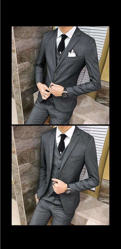 Men's 3-Piece Slim Fit Suit – Business & Wedding Formal Set with Blazer, Vest & Pants