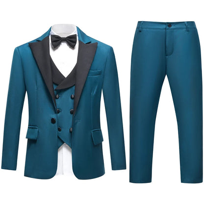 Boys 4-Piece Formal Suit Set for Kids Ages 3–14 | Solid Color Tuxedo with Blazer, Vest, Pants & Bow-Tie for Weddings & Special Occasions