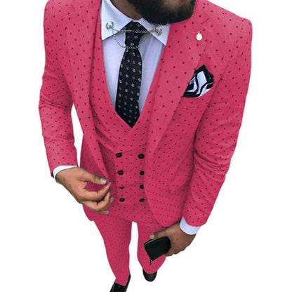 Men Suit 3 Pieces Gray Polka Dot With Lapel For Wedding Banquet Birthday Party Business Work Casual Daily Set Jacket Vest Pants