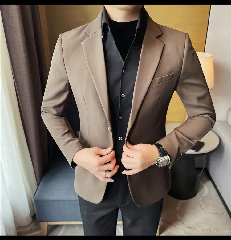 Removable Shirt Fake Two Suit Coats Men Spring Autumn Korean Slim Fit Business Casual Suit Coat Formal Social Party Prom Tuxedos