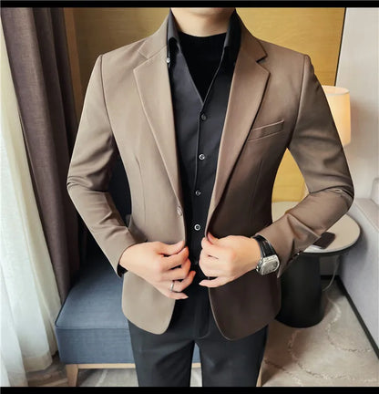 Removable Shirt Fake Two Suit Coats Men Spring Autumn Korean Slim Fit Business Casual Suit Coat Formal Social Party Prom Tuxedos
