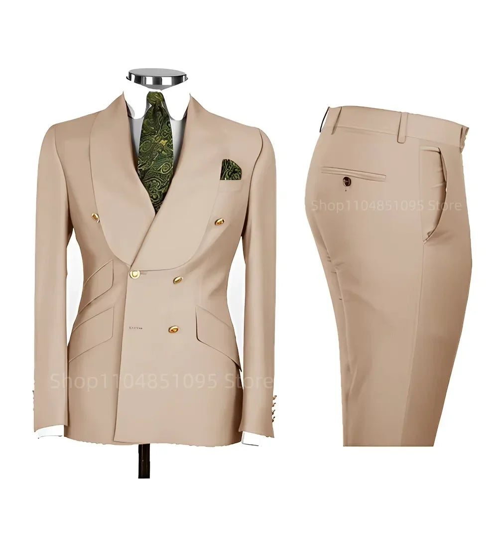 Solid Slim Fit 2 Piece Wedding Men's Tuxedos Formal Groom Suits with Shawl Lapel Blazer And Pants for Prom Party Best Man
