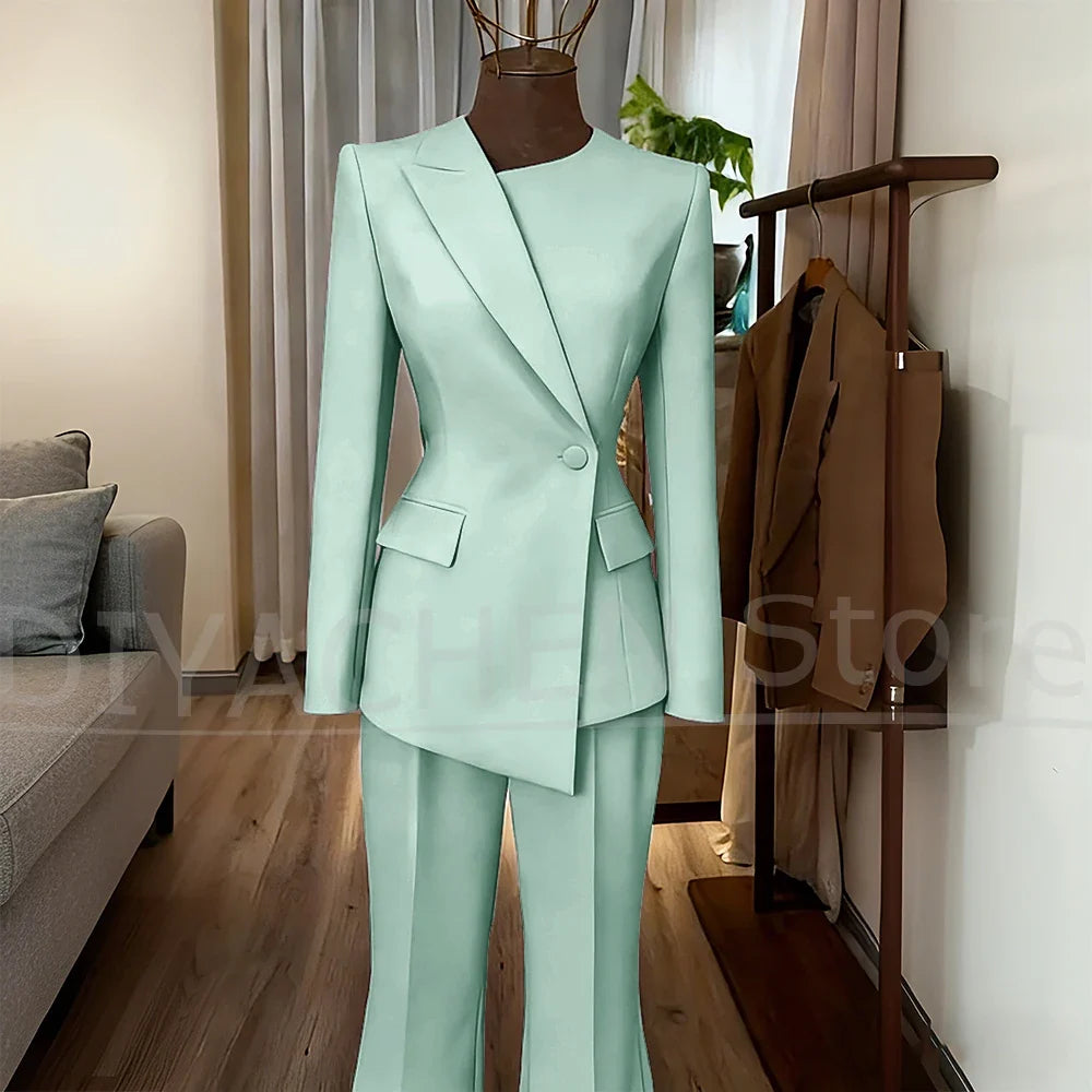 Women's Suit Slim Fit Blazer and Flared Trousers Elegant Formal Outfits Office Casual Party Fashion Pants Sets Two Piece