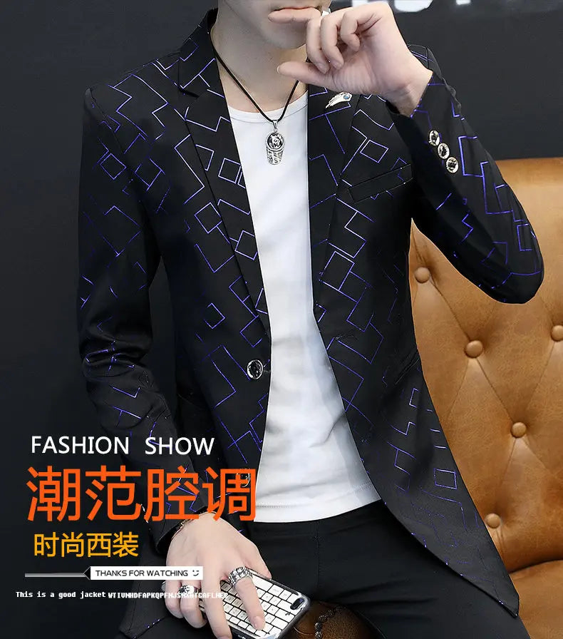 Blazer Fashionable Outdoor Travel Youthful Wedding Versatile Host Gentleman Slim-fit Casual Mid-length Stripes Men's Blazer
