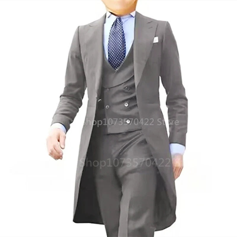 Costume queue de pie pour homme, costume de cérémonie, veste à revers pointus, gilet et pantalon pour fête, mariage, danse, performance de magie.