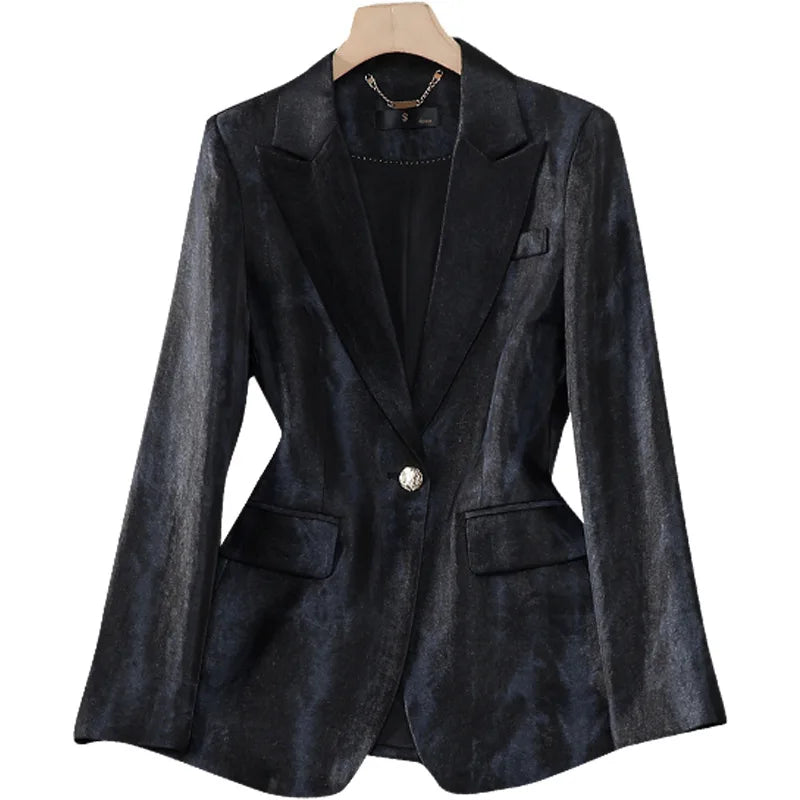Women Golden Black Formal Pant Suit Autumn Female Tie-dye Blazer and Trouser 2 Piece Set For Office Ladies Winter Work Wear