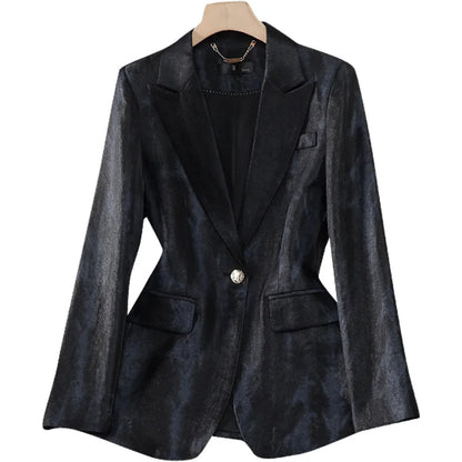 Women Golden Black Formal Pant Suit Autumn Female Tie-dye Blazer and Trouser 2 Piece Set For Office Ladies Winter Work Wear