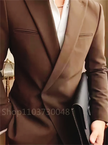 2 Piece Fashion Men Wedding Suits  Groom Tuxedos for Prom Male Suit Smart Casual Clothing Set Peak Lapel Jacket with Pants