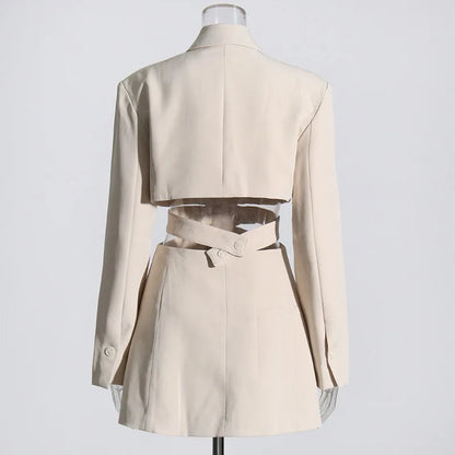 Women's Blazer Elegant Stylish Hollow Out Expose Waist Design Solid Color Patchwork Long-sleeved Slim Fit Suit-Coat HK28002
