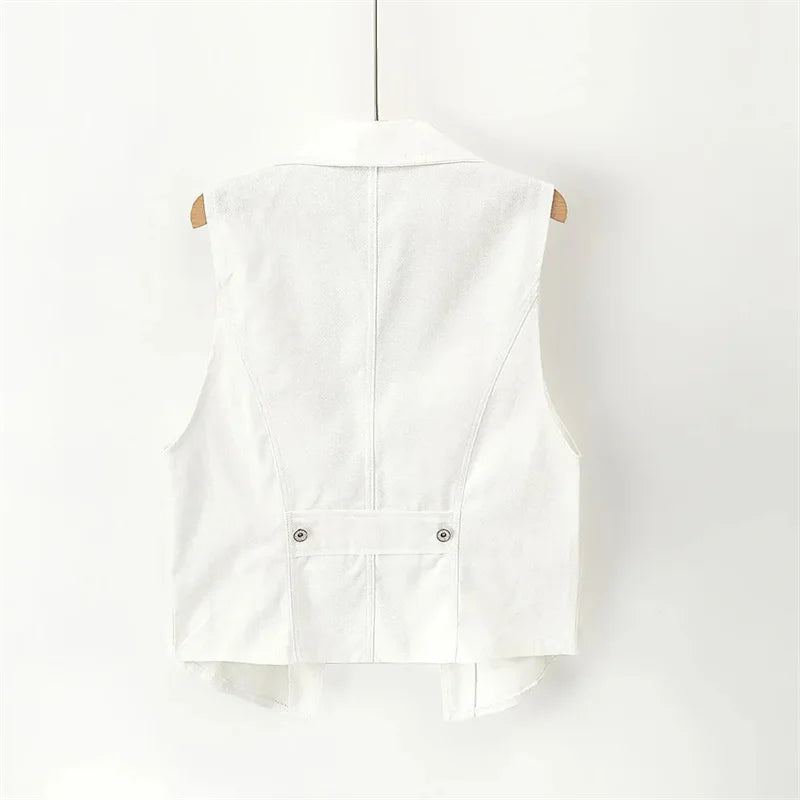 Women's Denim Vest 2025 New Ladies White Jean Jacket Fashion Waistcoat Summer Vest Coat Outwear S-5XL