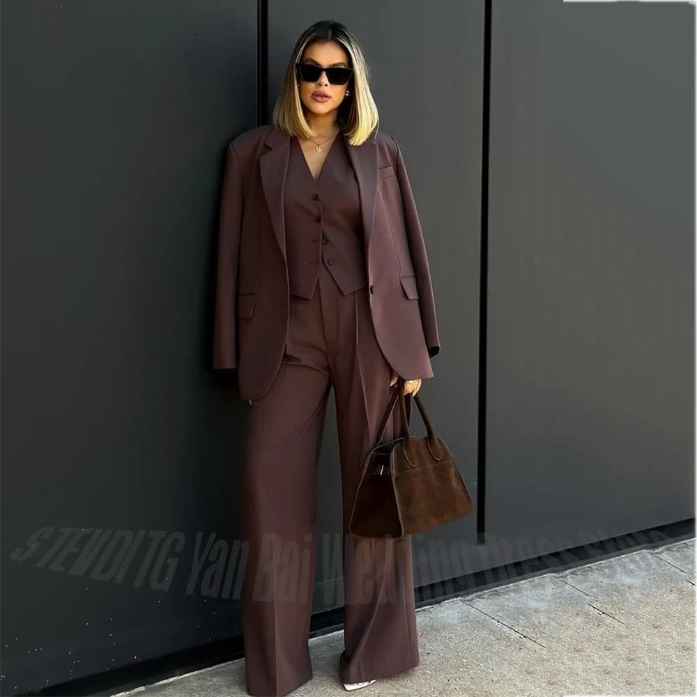 Elegant Women Three Piece Suit Straight Fit Notched Lapel Blazer Outfit Formal Office Wear Fashion Ladies Commute Outfit