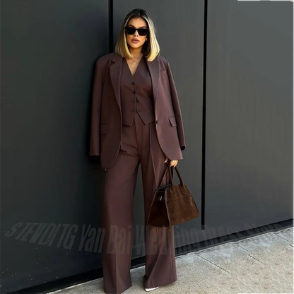 Elegant Women Three Piece Suit Straight Fit Notched Lapel Blazer Outfit Formal Office Wear Fashion Ladies Commute Outfit