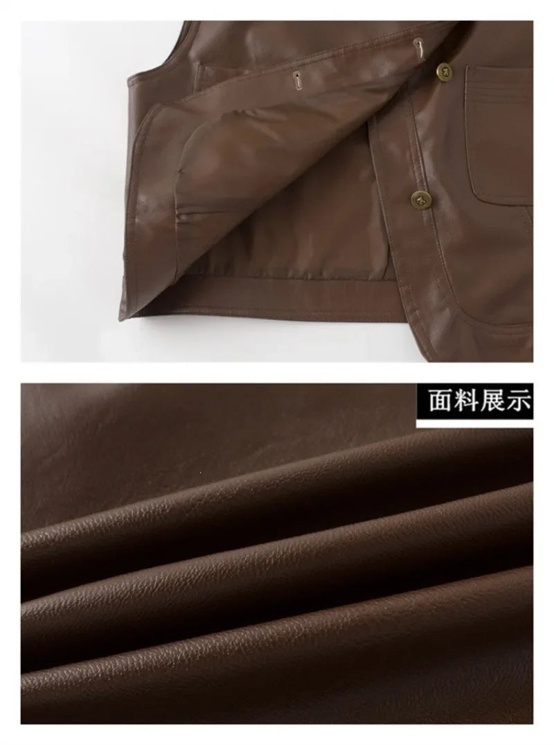 Pu Leather Vest Women Short Sleeveless Jacket 2026 Autumn New Solid Single-breasted Female Imitation Leather Waistcoat Outerwear