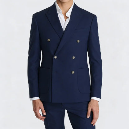 Men Suit 2 Pieces Sky Blue Double Button Solid For Wedding Banquet Birthday Party Business Work Office Daily Jacket And Pants