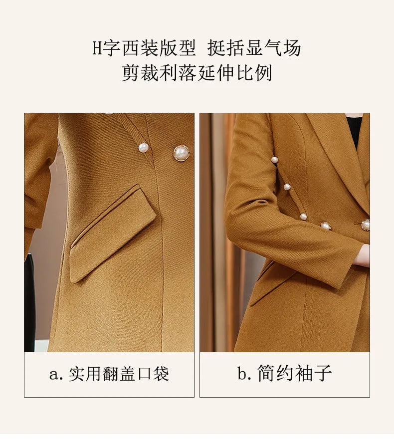 Office Lady Formal Blazer Pants Suits 2 Piece Matching Set Conjuntos Para Mujeres Plus Size Jacket Split Flare Pants Sets New