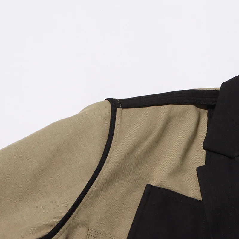 Women Blazer Elegant Contrast Color Deconstructed Trendy Multi-pocket Safari Style Patchwork Design Niche Suit-Coat HK25482