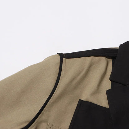 Women Blazer Elegant Contrast Color Deconstructed Trendy Multi-pocket Safari Style Patchwork Design Niche Suit-Coat HK25482