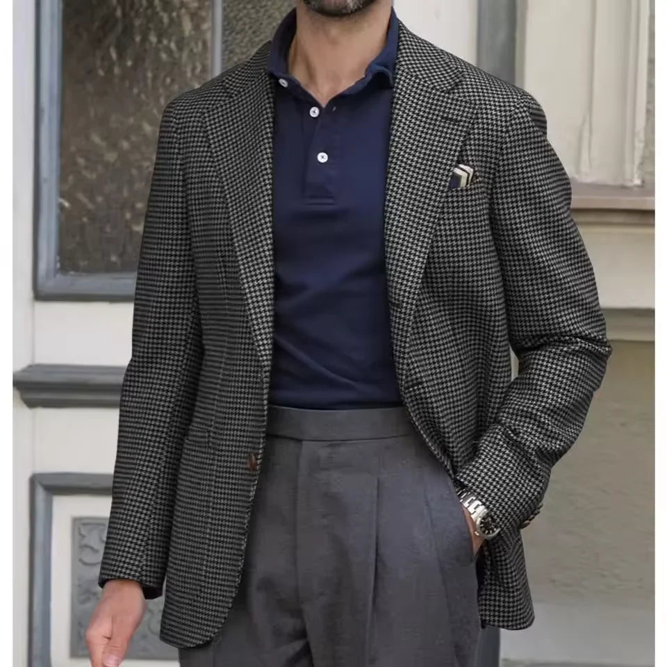 Men's Suit Jacket Houndstooth Slim Fit Single Breasted for Casual and Formal Wear