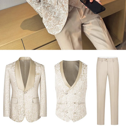 Men's Three-Piece Wedding Suit – Slim Fit British Style Formal Set for Groom