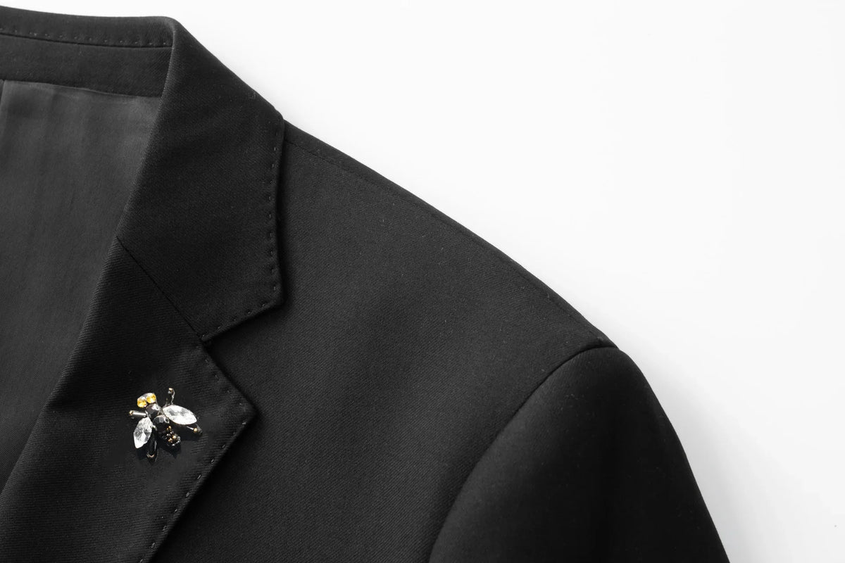 Handmade Bee Embroidery Suit Jacket for Men Autumn/Winter Casual Business Social Jacket Slim Party Banquet Stage Host Blazers