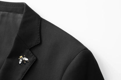 Handmade Bee Embroidery Suit Jacket for Men Autumn/Winter Casual Business Social Jacket Slim Party Banquet Stage Host Blazers